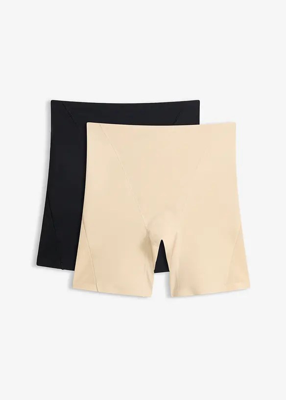 Medium Shape-Radlerhose mit transparentem Einsatz (2er Pack) in schwarz von vorne - bonprix