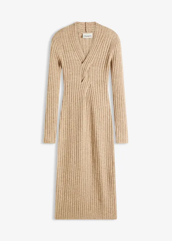 Strickkleid mit Wollanteil in beige von vorne - bonprix
