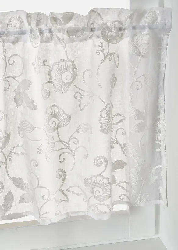 Scheibengardine mit recyceltem Polyester und Stickerei in weiß (Detailaufnahme) - bonprix