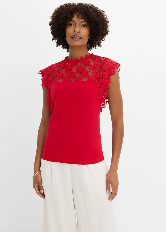 Shirt aus elastischem Baumwoll-Mix in rot von vorne (im Anschnitt) - bonprix