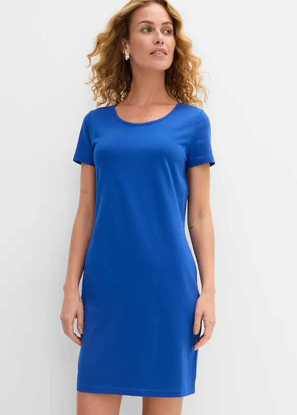 Shirtkleid aus Bio-Baumwoll-Stretch in blau von vorne (Totalaufnahme) - bonprix