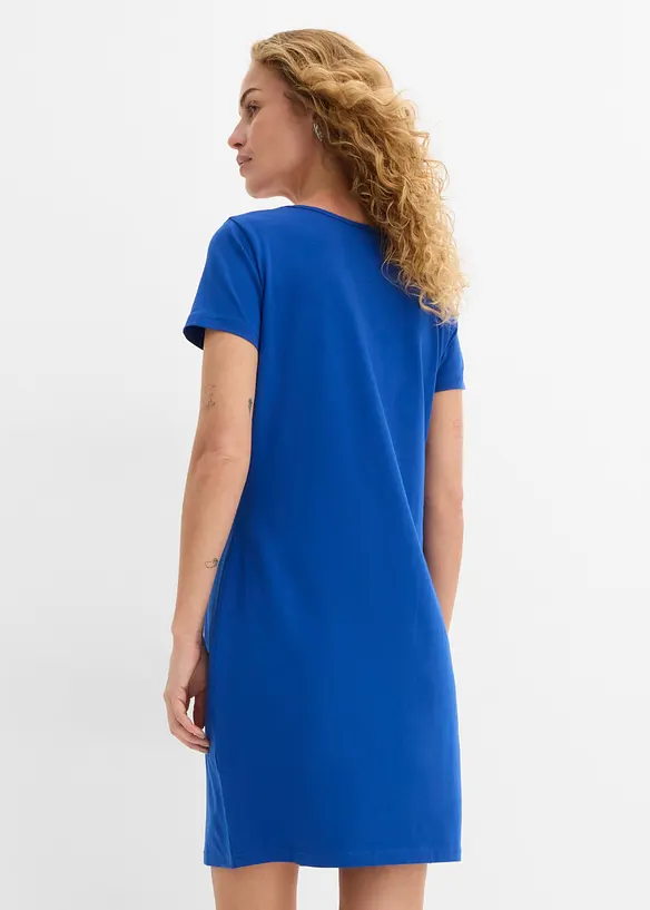 Shirtkleid aus Bio-Baumwoll-Stretch in blau von hinten (Totalaufnahme) - bonprix
