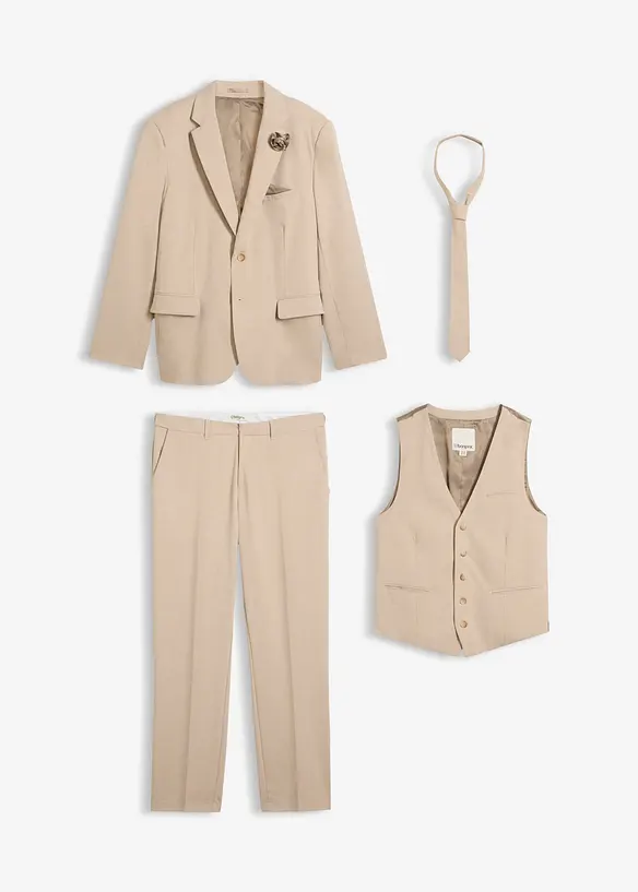 Hochzeitsanzug mit Weste und Krawatte (4tlg. Set) in braun von vorne - bonprix
