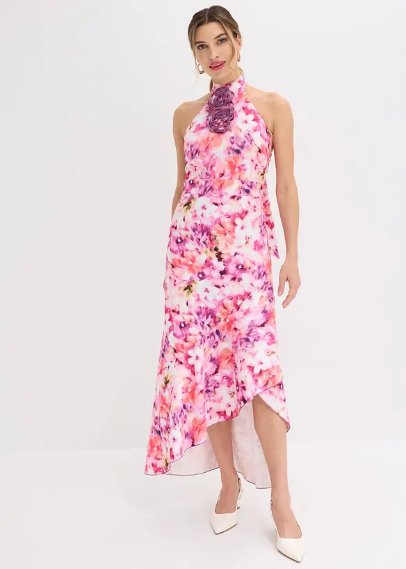 Abendkleid mit Blumen-Applikation in pink von vorne (Totalaufnahme) - bonprix