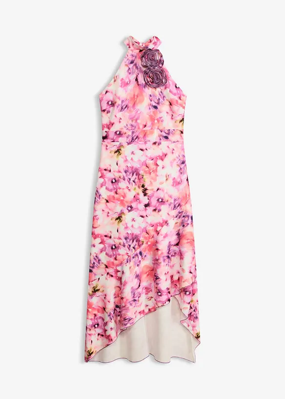 Abendkleid mit Blumen-Applikation in pink von vorne - bonprix