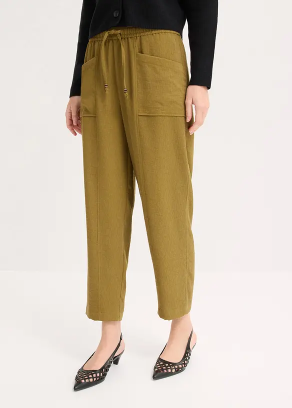 Lockere Hose aus strukturiertem Viskose-Mix in grün von vorne - bonprix Lockere Hose aus strukturiertem Viskose-Mix in grün von vorne - bonprix