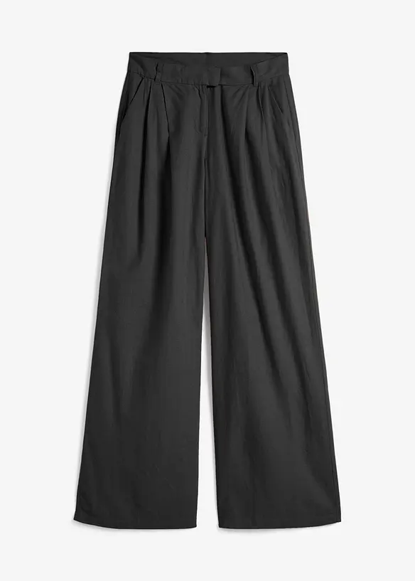 Palazzo-Hose mit Leinen, sehr weit geschnitten in schwarz von vorne - bonprix