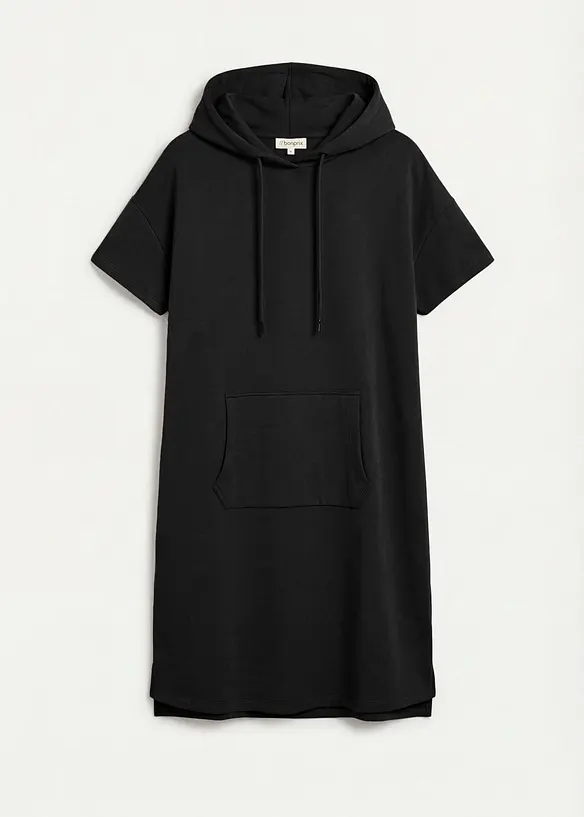 Sweatkleid mit Kapuze aus Baumwoll-Mix in schwarz von vorne - bonprix