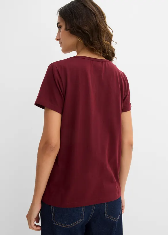 Baumwoll-Shirt mit dekorativem Ausschnitt in rot von hinten (im Anschnitt) - bonprix