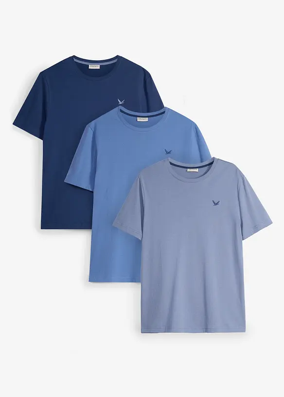 T-Shirt in Regular Fit (3er Pack) in blau von vorne - bonprix