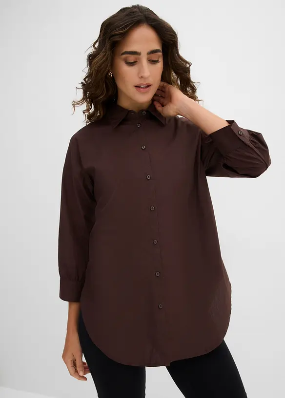 3/4-Arm-Oversize-Hemd aus Baumwolle in braun von vorne (im Anschnitt) - bonprix