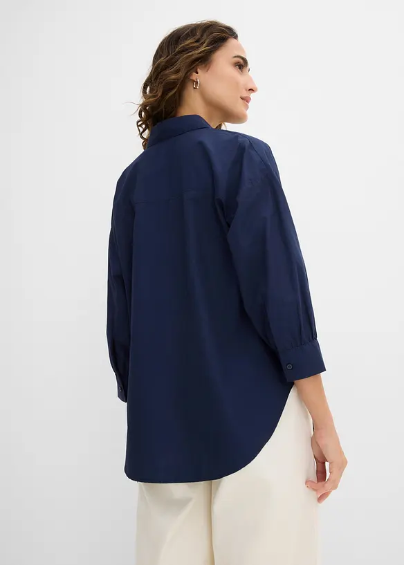 3/4-Arm-Oversize-Hemd aus Baumwolle in blau von hinten (im Anschnitt) - bonprix