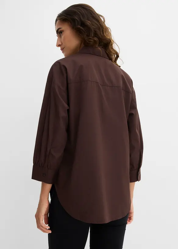 3/4-Arm-Oversize-Hemd aus Baumwolle in braun von hinten (im Anschnitt) - bonprix