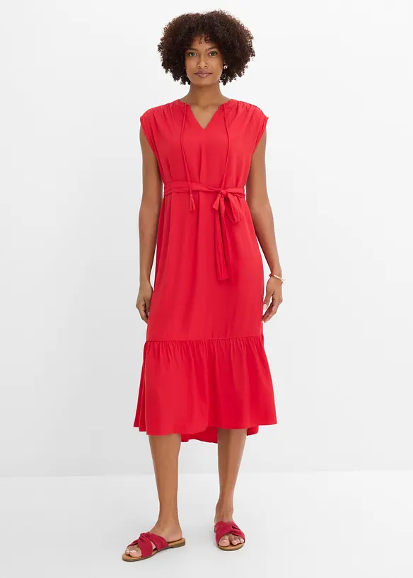 Hemdblusenkleid aus fließender Viscose in rot von vorne (Totalaufnahme) - bonprix