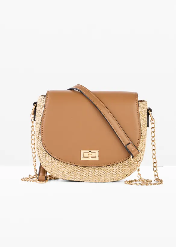 Umhängetasche in Strohoptik in beige von vorne - bonprix