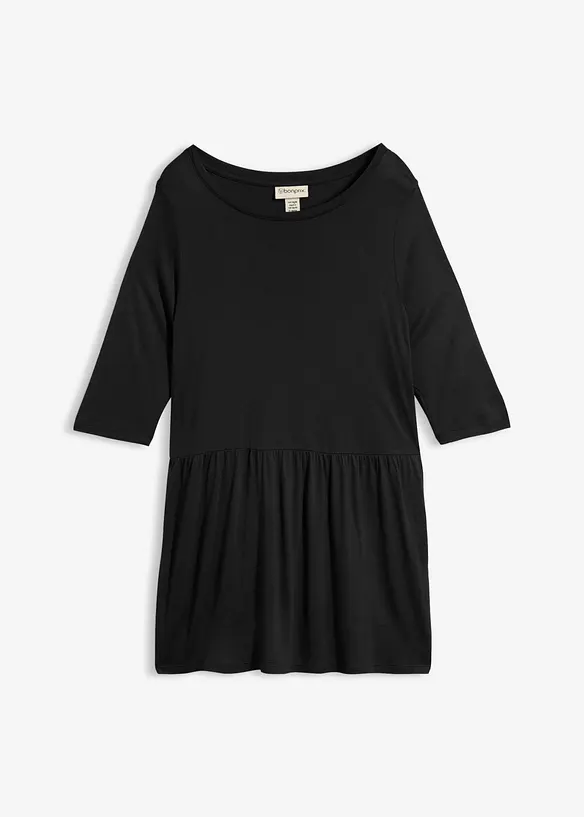 Longshirt aus Viskose mit Volant in schwarz von vorne - bonprix Longshirt aus Viskose mit Volant in schwarz von vorne - bonprix