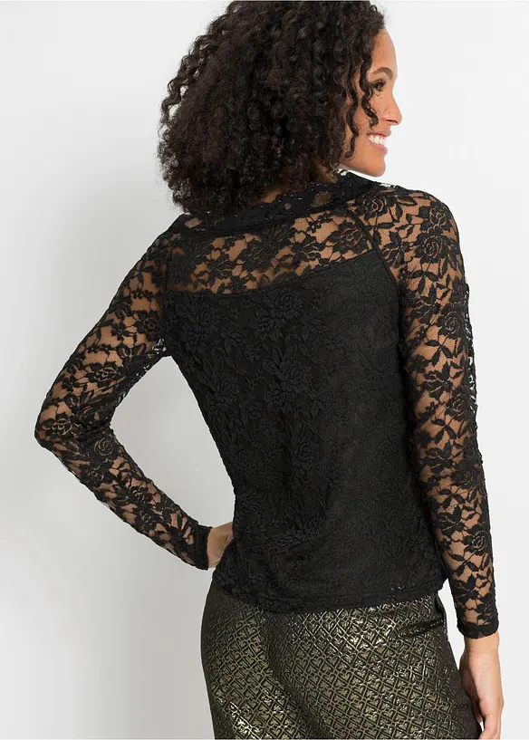 Langarmshirt mit Spitze in schwarz von hinten (im Anschnitt) - bonprix