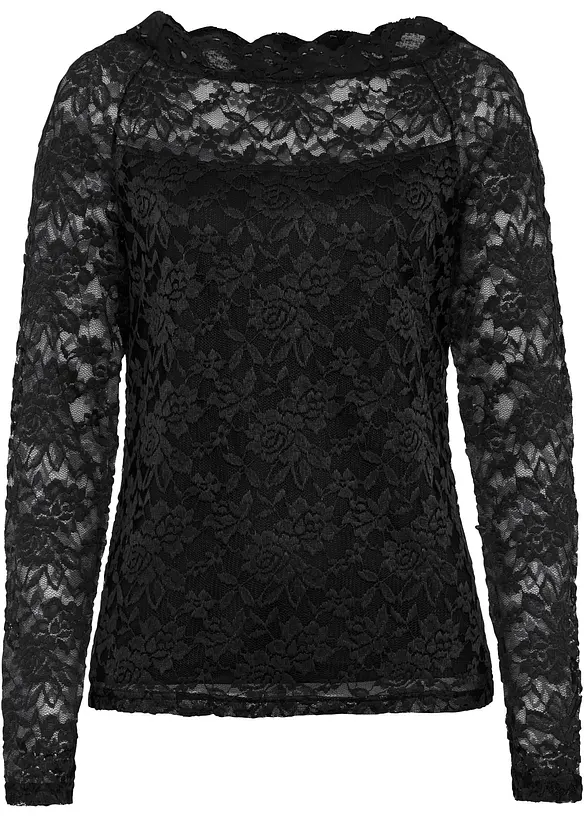 Langarmshirt mit Spitze in schwarz - bonprix
