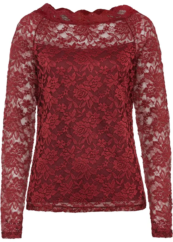 Langarmshirt mit Spitze in rot - bonprix