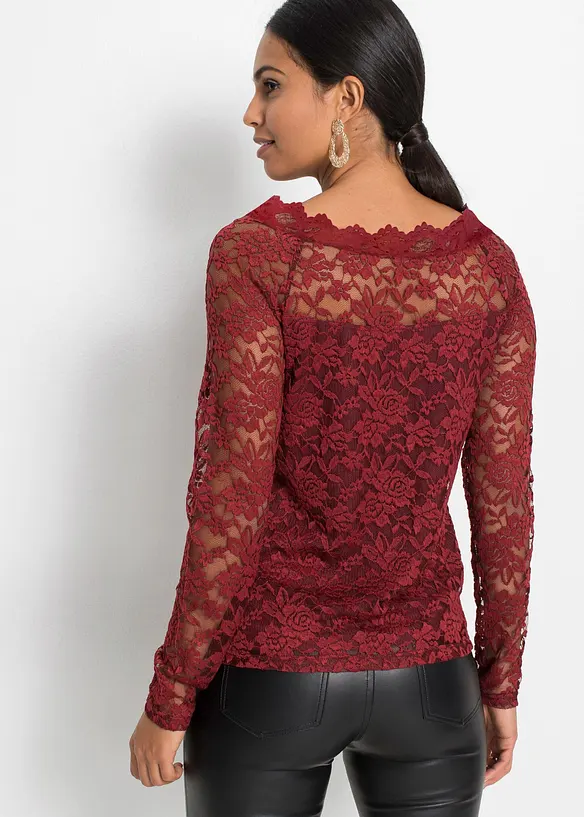 Langarmshirt mit Spitze in rot von hinten (im Anschnitt) - bonprix