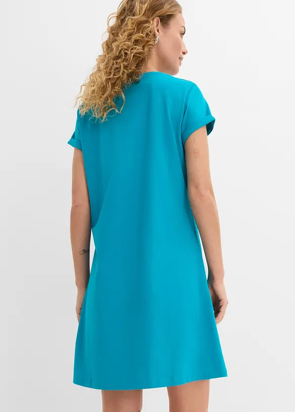Shirtkleid aus reiner Bio-Baumwolle in blau von hinten (Totalaufnahme) - bonprix