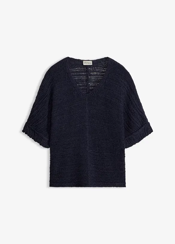 Grobstrick-Pullover in Bändchengarn in blau von vorne - bonprix