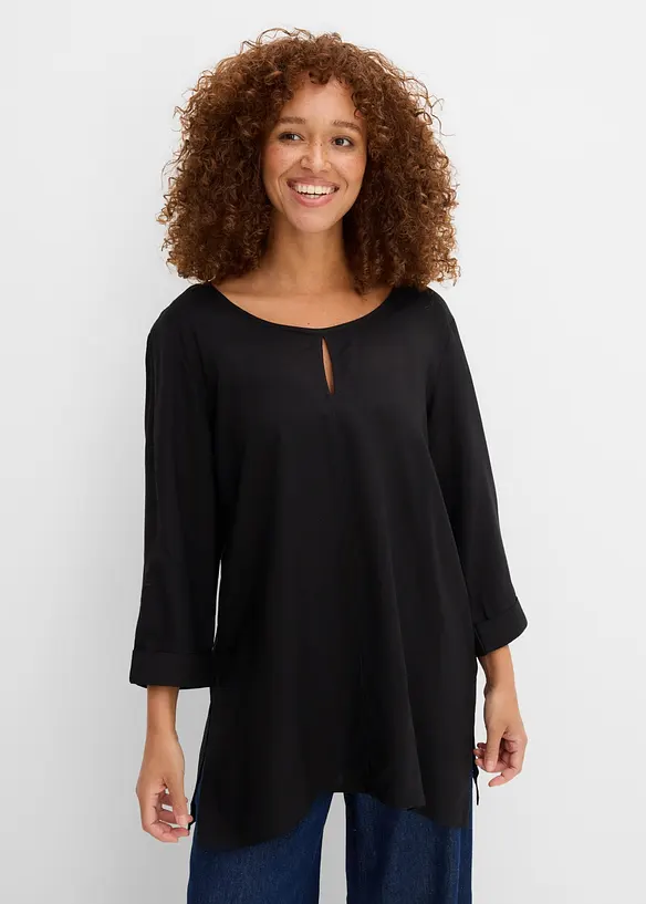 Blusenshirt aus reiner Viskose in schwarz von vorne (im Anschnitt) - bonprix Blusenshirt aus reiner Viskose in schwarz von vorne (im Anschnitt) - bonprix