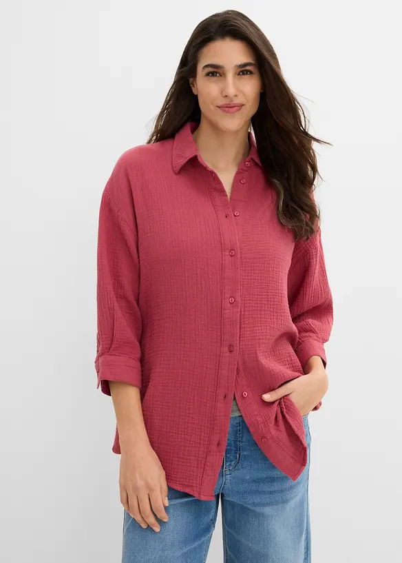 Musselin-Hemdbluse aus reiner Baumwolle in rot von vorne (im Anschnitt) - bonprix Musselin-Hemdbluse aus reiner Baumwolle in rot von vorne (im Anschnitt) - bonprix