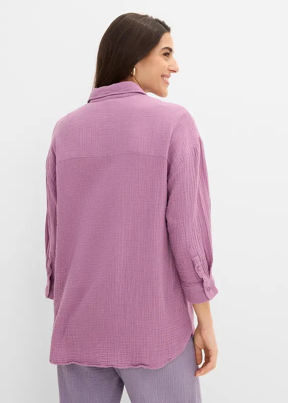 Musselin-Hemdbluse aus reiner Baumwolle in lila von hinten (im Anschnitt) - bonprix Musselin-Hemdbluse aus reiner Baumwolle in lila von hinten (im Anschnitt) - bonprix