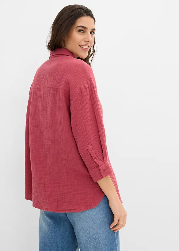 Musselin-Hemdbluse aus reiner Baumwolle in rot von hinten (im Anschnitt) - bonprix Musselin-Hemdbluse aus reiner Baumwolle in rot von hinten (im Anschnitt) - bonprix