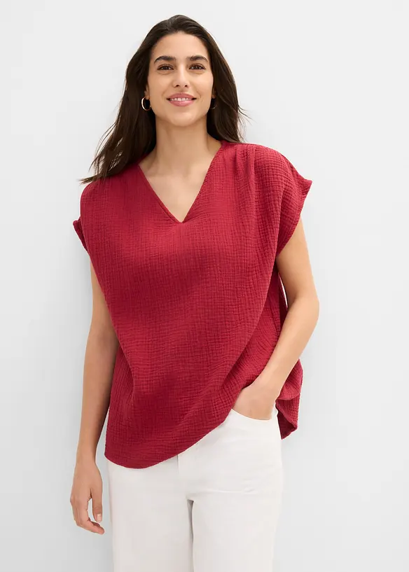 Musselin-Tunikabluse aus reiner Baumwolle in rot von vorne (im Anschnitt) - bonprix Musselin-Tunikabluse aus reiner Baumwolle in rot von vorne (im Anschnitt) - bonprix