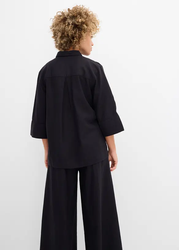 Hemdbluse aus kühlendem Leinen-Mix in schwarz von hinten (im Anschnitt) - bonprix