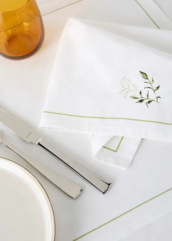 Stoffservietten aus Bio-Baumwolle (2er Pack) in grün (Detailaufnahme) - bonprix