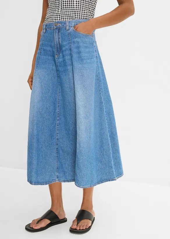 Leichter Jeansrock mit verstellbarem Bund in blau von vorne - bonprix Leichter Jeansrock mit verstellbarem Bund in blau von vorne - bonprix