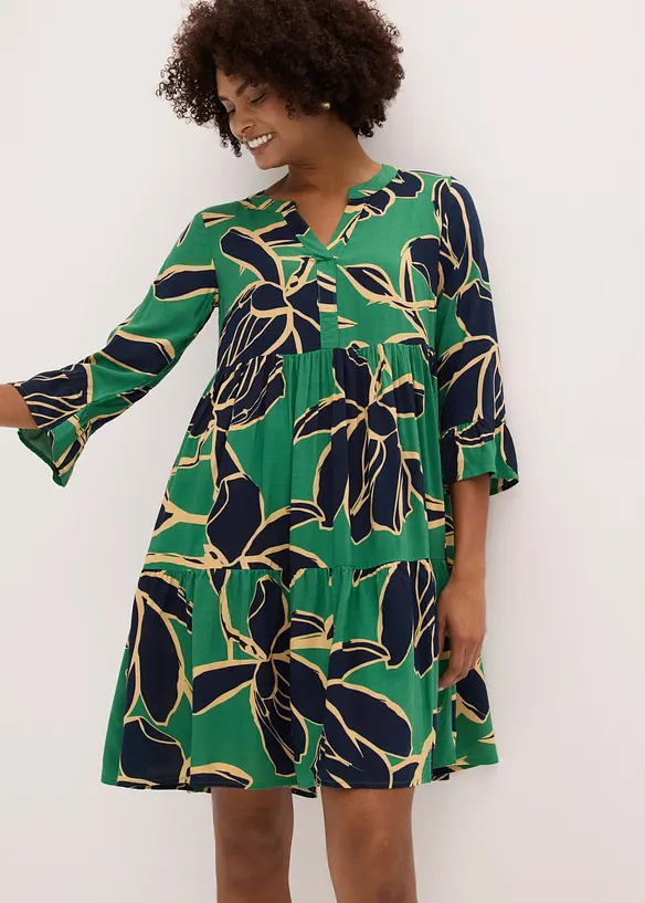 Tunika-Kleid aus fließender Viskose in grün von vorne (Totalaufnahme) - bonprix Tunika-Kleid aus fließender Viskose in grün von vorne (Totalaufnahme) - bonprix