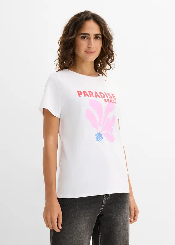 T-Shirt aus Baumwoll-Mix in weiß von vorne (im Anschnitt) - bonprix T-Shirt aus Baumwoll-Mix in weiß von vorne (im Anschnitt) - bonprix