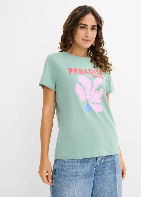 T-Shirt aus Baumwoll-Mix in grün von vorne (im Anschnitt) - bonprix T-Shirt aus Baumwoll-Mix in grün von vorne (im Anschnitt) - bonprix