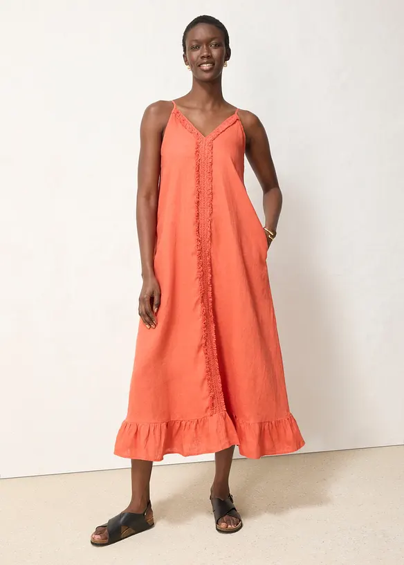 Maxikleid aus reinem Leinen in rot von vorne (Totalaufnahme) - bonprix Maxikleid aus reinem Leinen in rot von vorne (Totalaufnahme) - bonprix