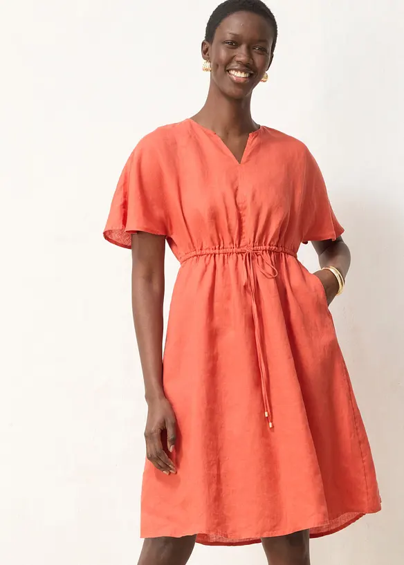 Kleid aus reinem Leinen in rot von vorne (Totalaufnahme) - bonprix