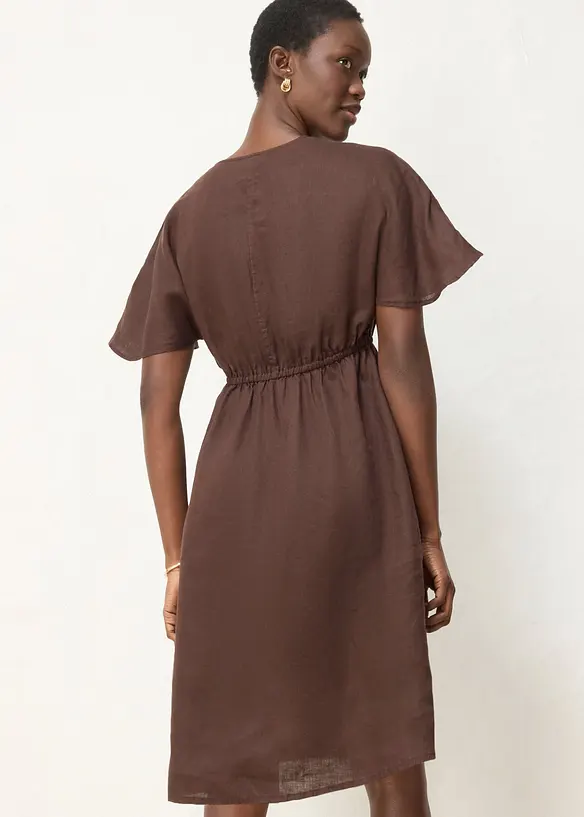 Kleid aus reinem Leinen in braun von hinten (Totalaufnahme) - bonprix