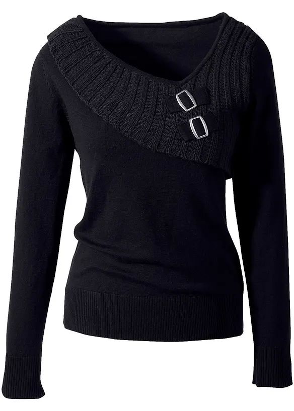Feinstrickpullover aus Baumwoll-Mix in schwarz - bonprix Feinstrickpullover aus Baumwoll-Mix in schwarz - bonprix