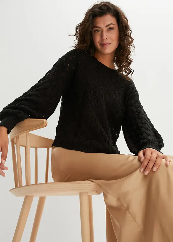 Ajour-Pullover in schwarz von vorne (im Anschnitt) - bonprix Ajour-Pullover in schwarz von vorne (im Anschnitt) - bonprix