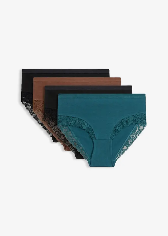 Maxislip mit Bio-Baumwolle und Spitze (4er Pack) in petrol von vorne - bonprix
