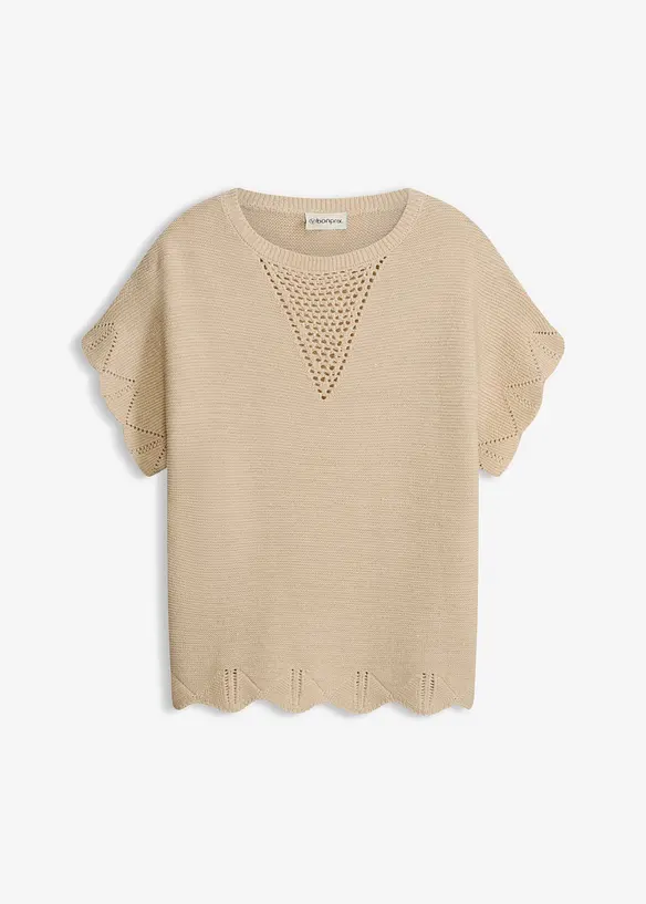 Kurzarm Pullover mit Glitzergarn in beige von vorne - bonprix Kurzarm Pullover mit Glitzergarn in beige von vorne - bonprix
