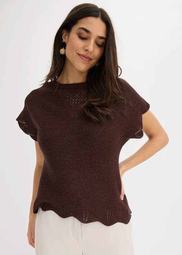 Kurzarm Pullover mit Glitzergarn in braun von vorne (im Anschnitt) - bonprix Kurzarm Pullover mit Glitzergarn in braun von vorne (im Anschnitt) - bonprix