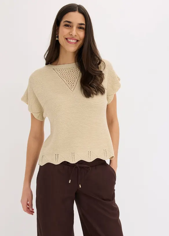 Kurzarm Pullover mit Glitzergarn in beige von vorne (im Anschnitt) - bonprix Kurzarm Pullover mit Glitzergarn in beige von vorne (im Anschnitt) - bonprix