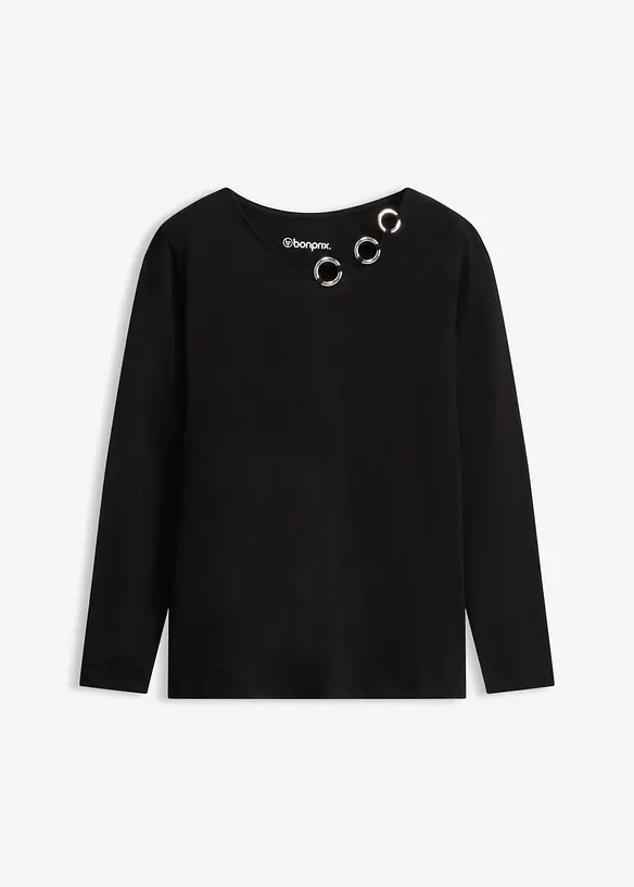 Langarmshirt mit Ösen in schwarz von vorne - bonprix