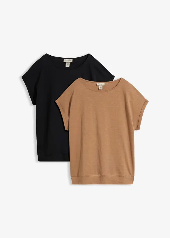 T-Shirt aus reiner Bio-Baumwolle (2er Pack) in braun von vorne - bonprix T-Shirt aus reiner Bio-Baumwolle (2er Pack) in braun von vorne - bonprix