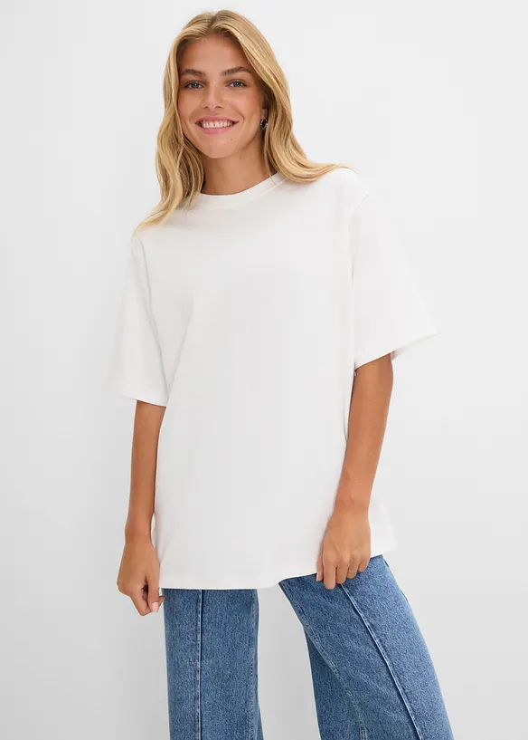 Longshirt aus Interlock in weiß von vorne (im Anschnitt) - bonprix