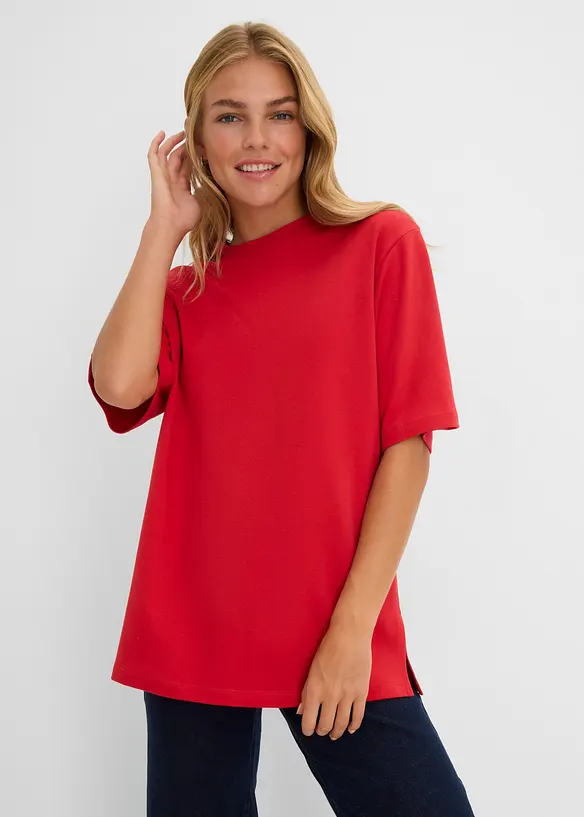 Longshirt aus Interlock in rot von vorne (im Anschnitt) - bonprix